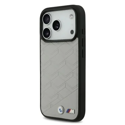 Bmw Iphone 17 Pro Case - Leather Seat Design With Magsafe And Metal Logo - Grey